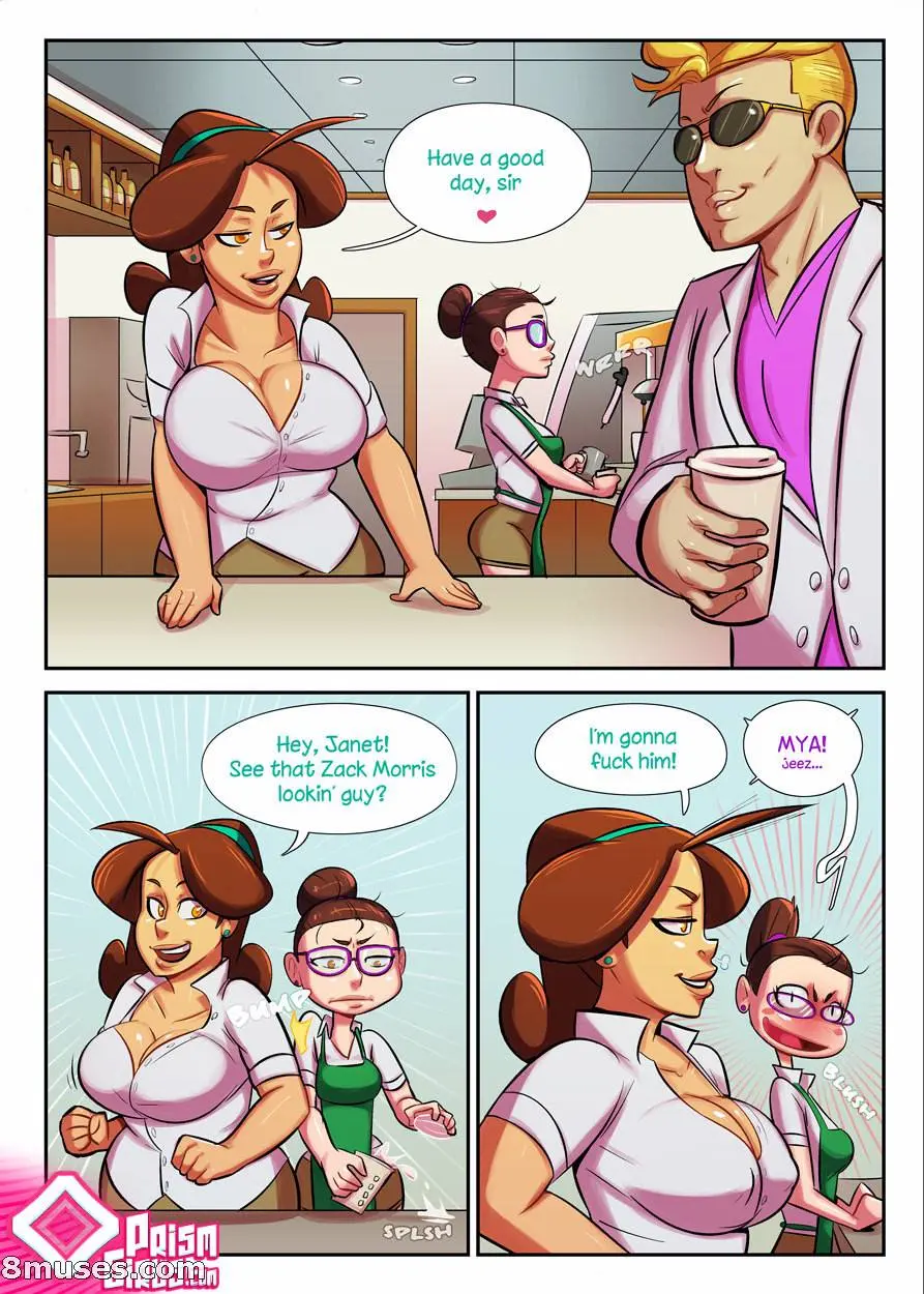 Futanari comic Cup O' Love: Date Night by Dsan featuring Janet and her coworker in a coffee shop.