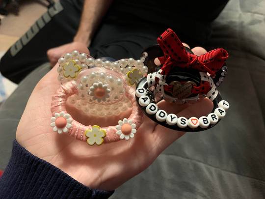 Daddy and I decorated our very own pacis. How did we do?