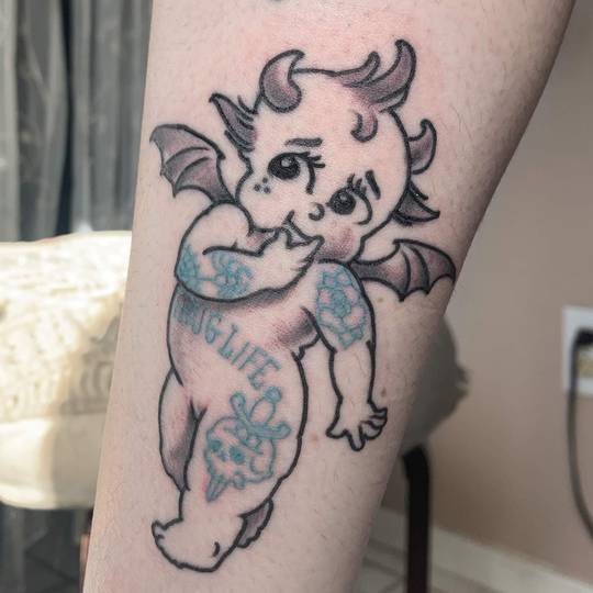 Devil Kewpie healed 1.5 years. Done by @ john.sunderland on IG in El Paso Texas.