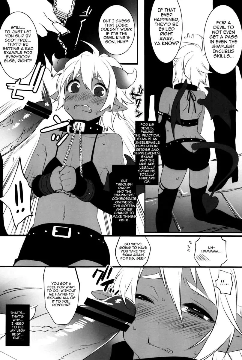 Kuu, a pale white-haired femboy devil in black leather bondage gear, posing and engaging in anal sex.