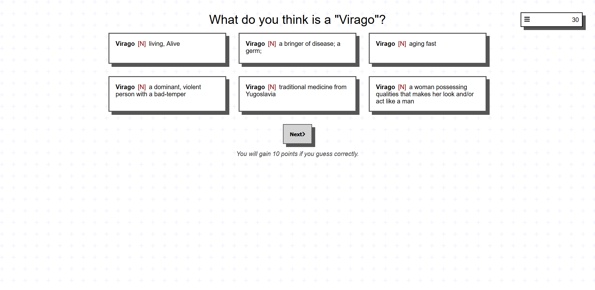Dictionaryga.me - A trivia game about guessing definitions for words