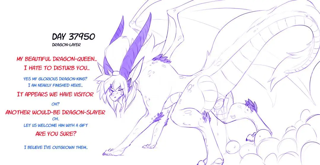 Dragon cuntboy knight by Watsup transforming from a purple haired woman in armor into a massive dragon queen