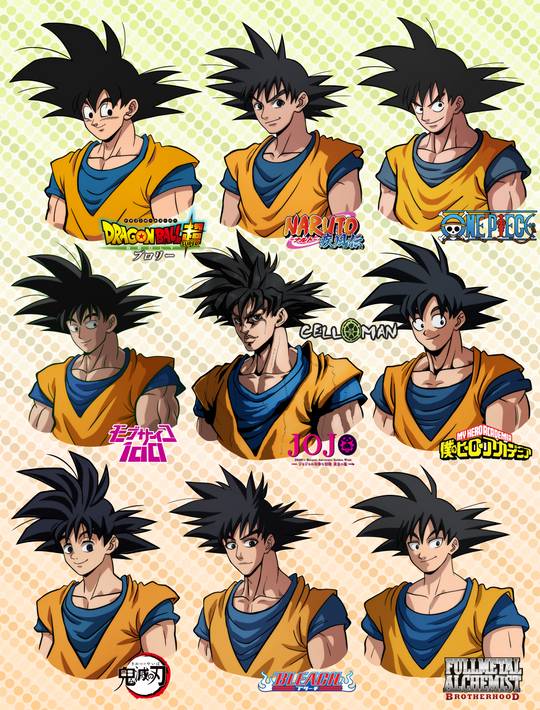 Drew Goku in 9 different art-styles.