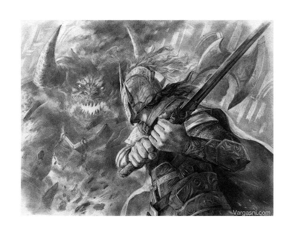 "Ecthelion Fighting Gothmog" by Randy Vargas