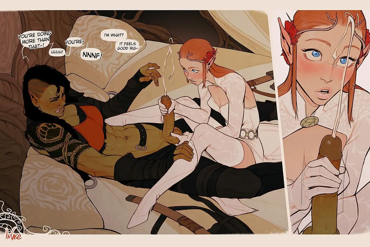 Futa orc bodyguard and redhead elf princess in a sexual encounter