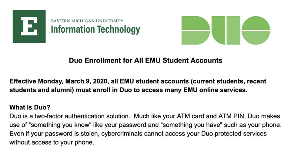 EMU introduces a new security requirement for student accounts. | Scrolller