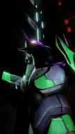 EVA 01 mecha robot with glowing eyes in a dark industrial environment with neon lights by YakovlevArt