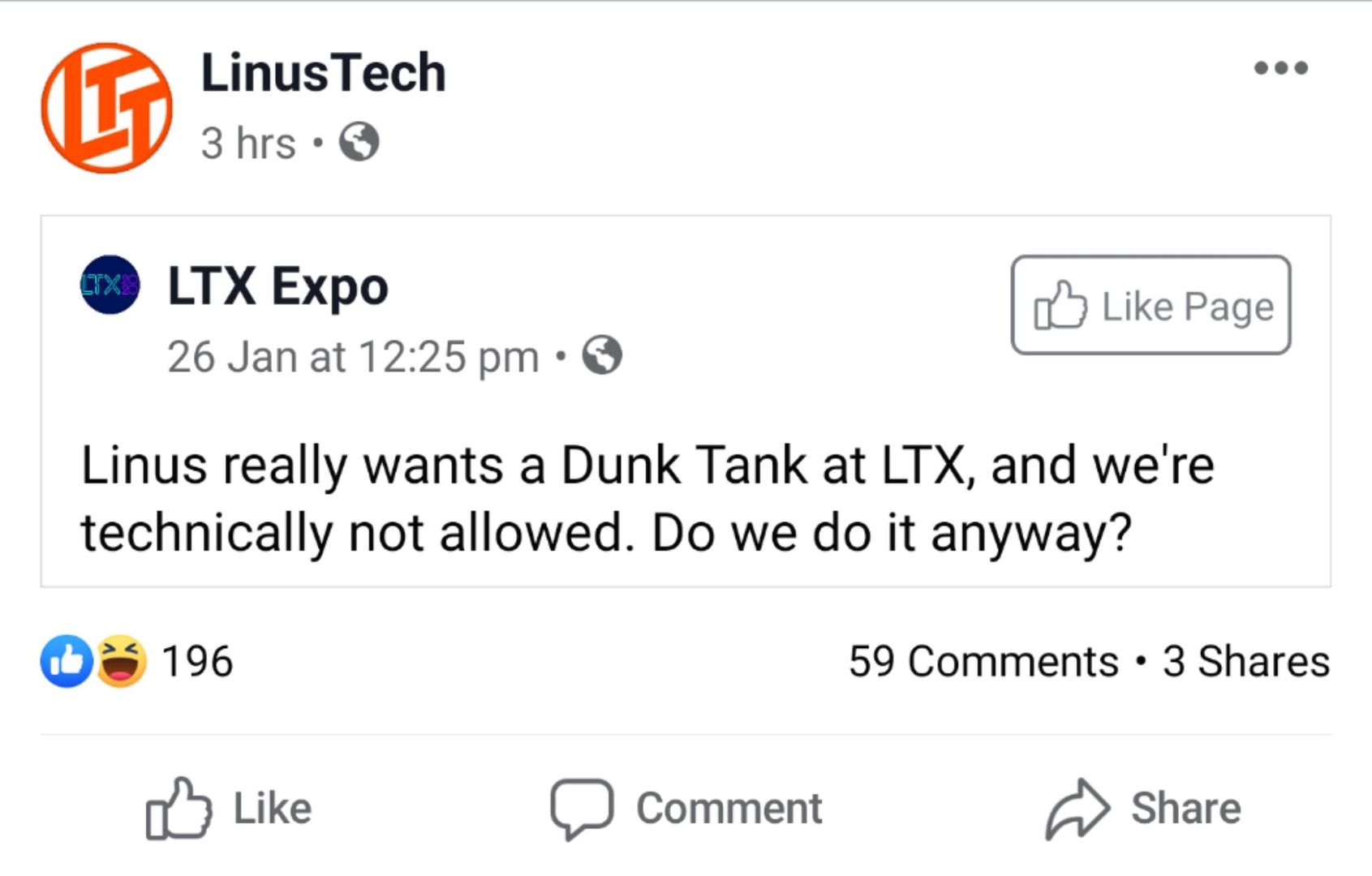 Even Linus wants Dunk Tank back but we aren't allowed