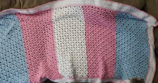Family friend made me Trans Flag Afghan. I love it.