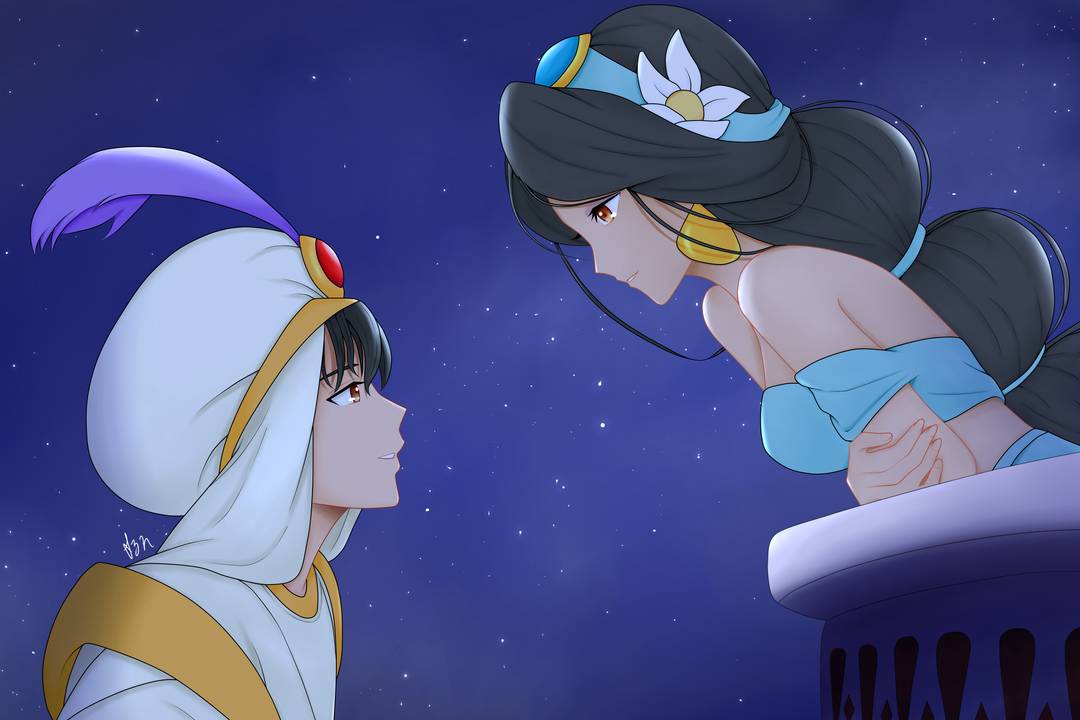Fanart I did from the balcony scene in Aladdin