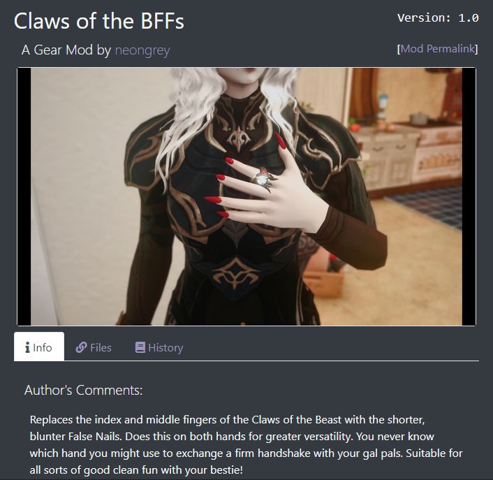 FFXIV mod that dulls the index/middle fingers of claw nails, so you can ...