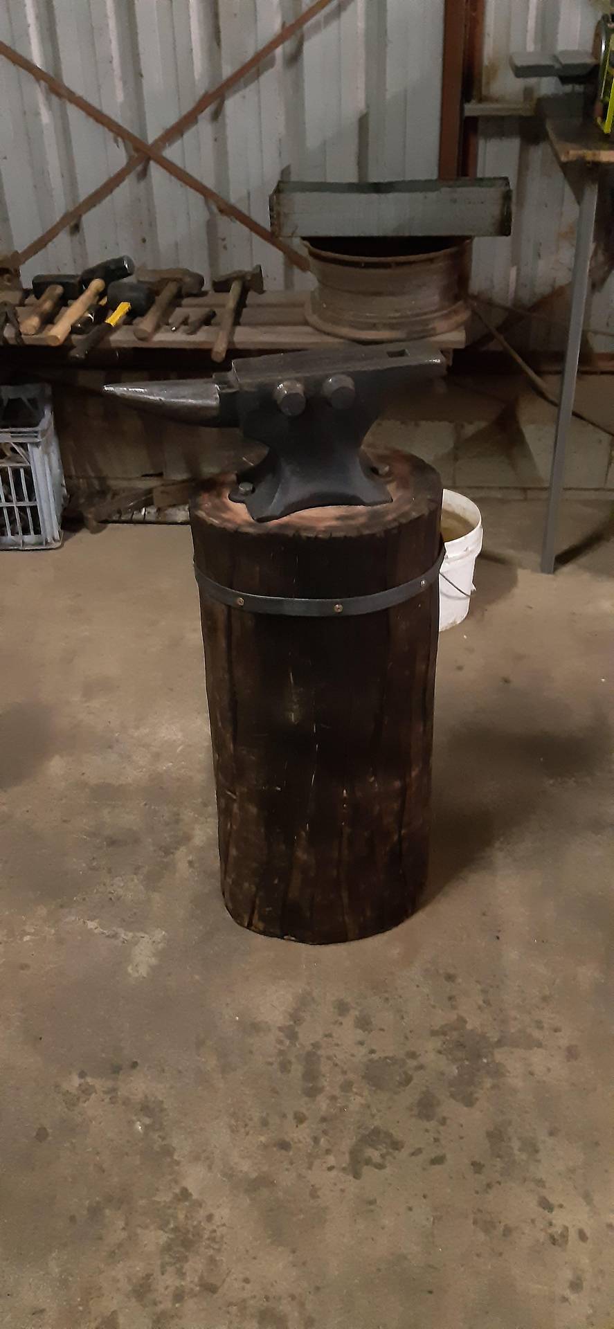 Finished an anvil stand made from an Australian redwood tree that recently came down on my property.