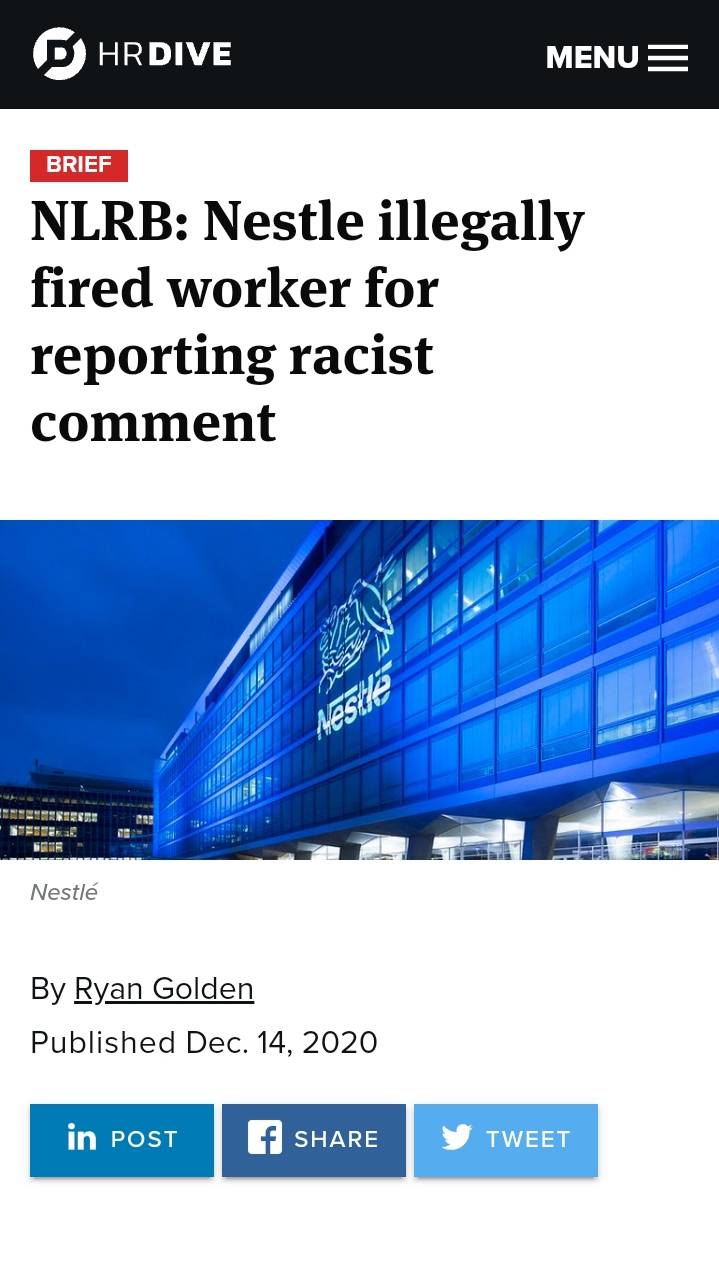 Firing someone for reporting a racist comment? What next?