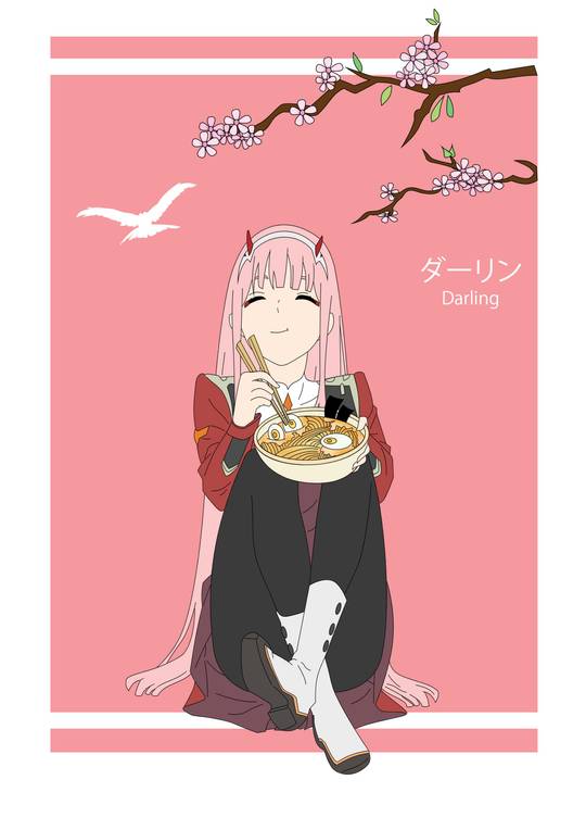 First Drawing of Zero Two eating Noodles