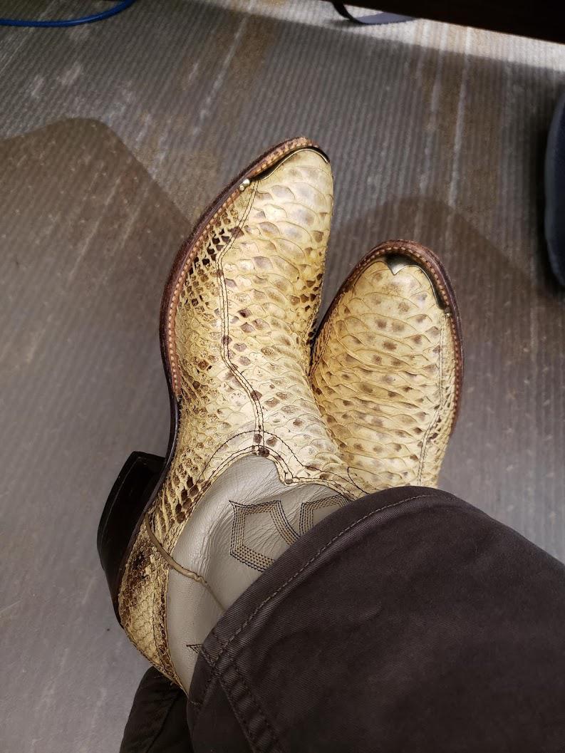 First pair of vintage - Dan Post python. Came with the original box, and interestingly some sketches from the owner dating back to 1974.