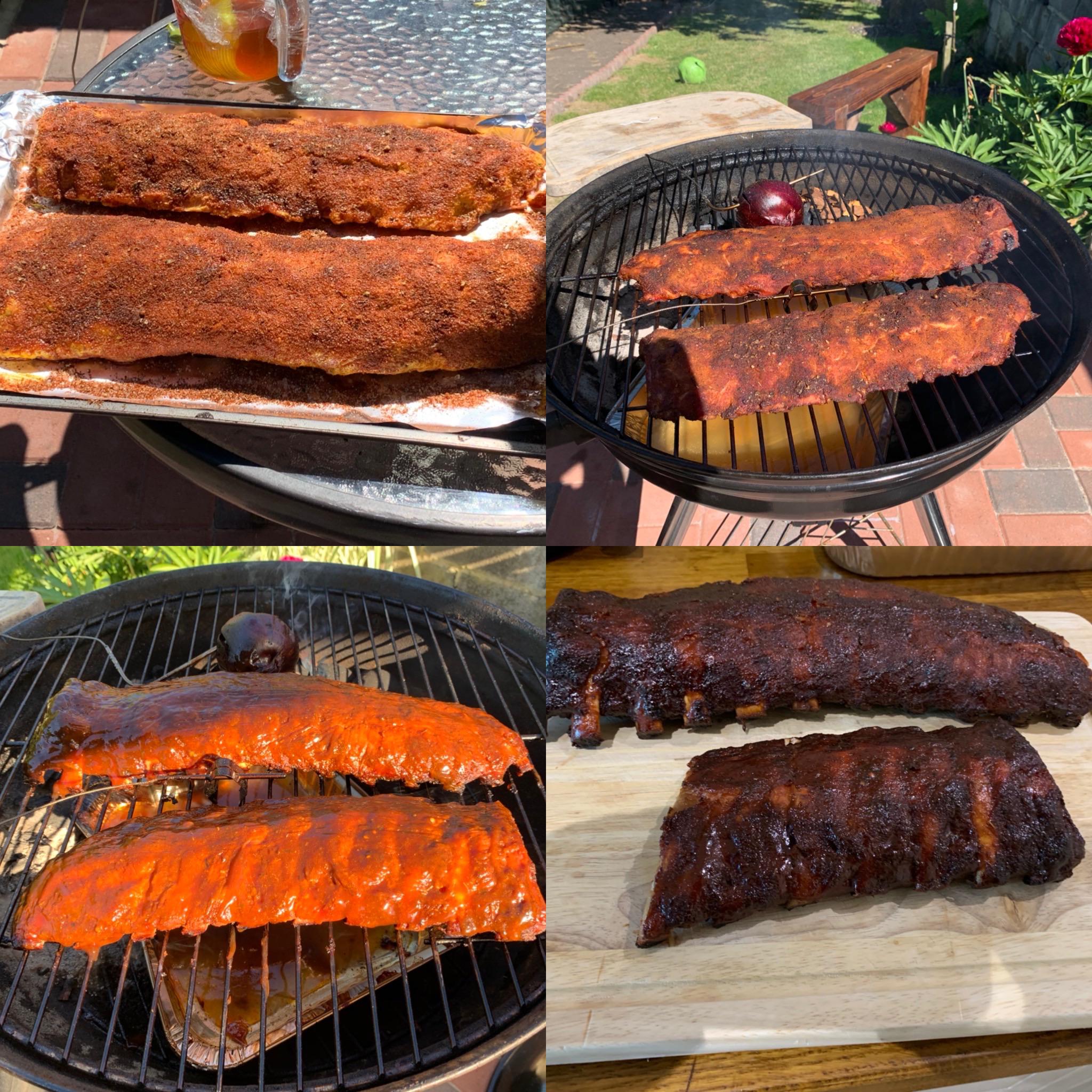 First time doing ribs on a kettle using a snake and the 3-2-1 method ...