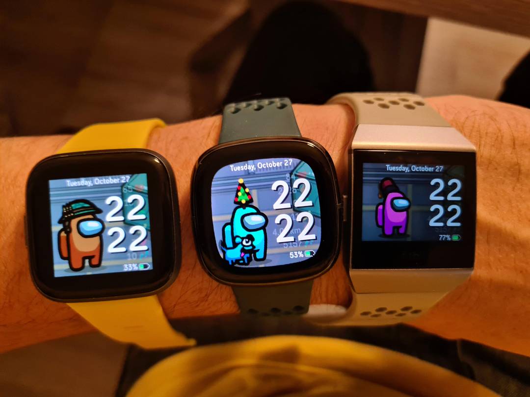 Fitbit Versa2 🆚 Sense 🆚 Ionic size comparison with AmongUs themed clockface