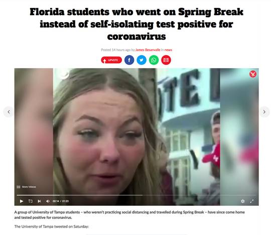 Florida students who went on Spring Break instead of self-isolating test positive for coronavirus