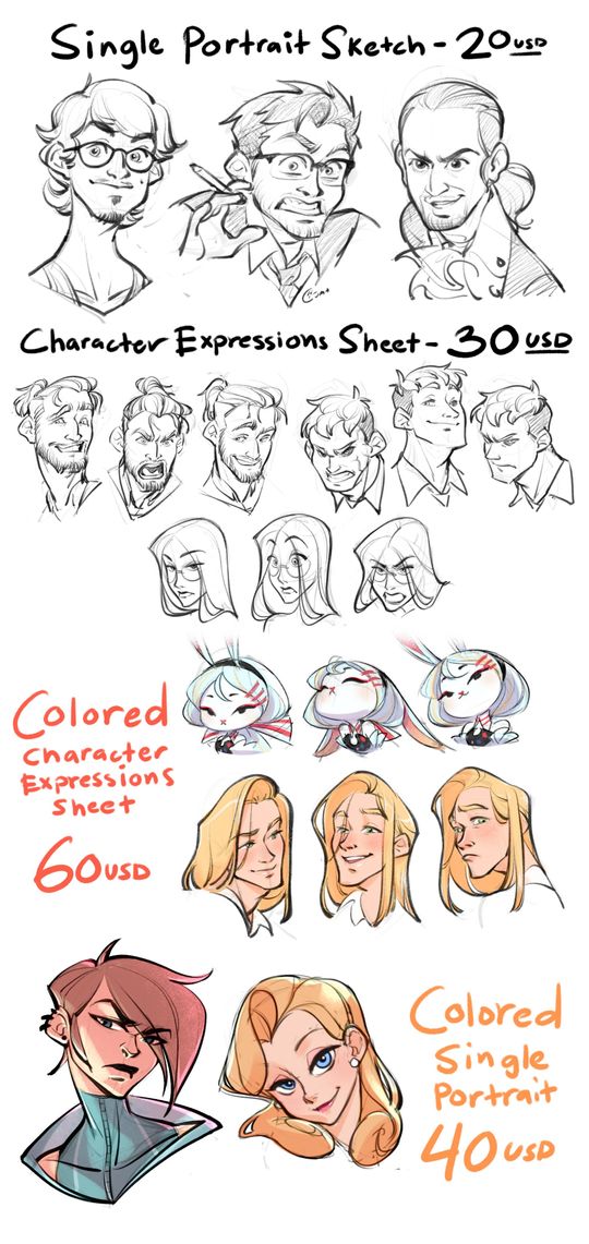 [For Hire] Expressions and portrait commissions starting at 20usd! Limited slots! Would draw almost anything!