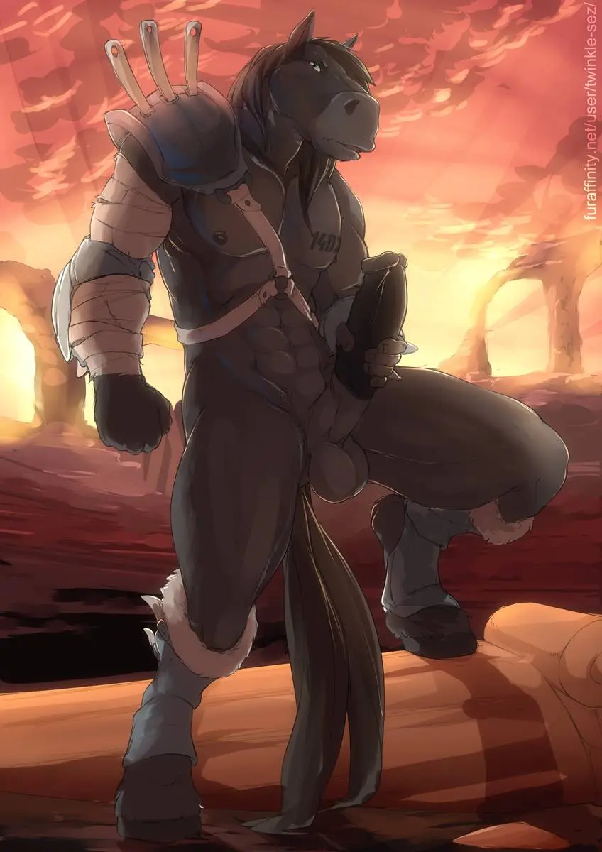 Muscular gay furry anthros with huge cocks and big dicks in various poses.