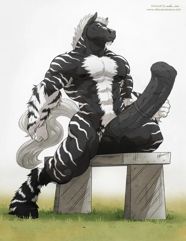 Muscular gay furry anthros with huge cocks and big dicks in various poses.