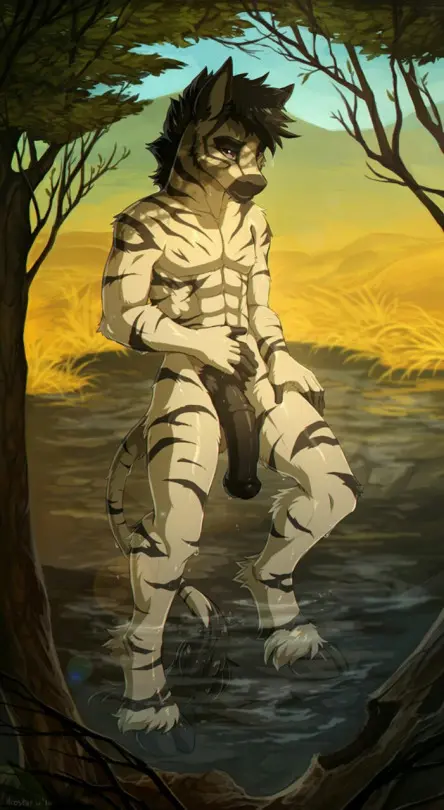 Muscular gay furry anthros with huge cocks and big dicks in various poses.