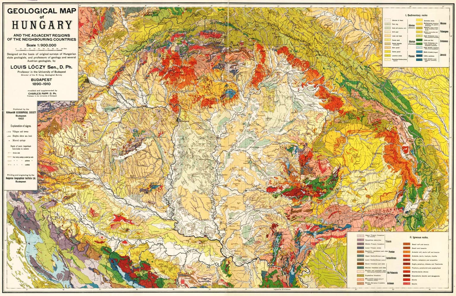 Geological map of the Carpathian basin, 1922