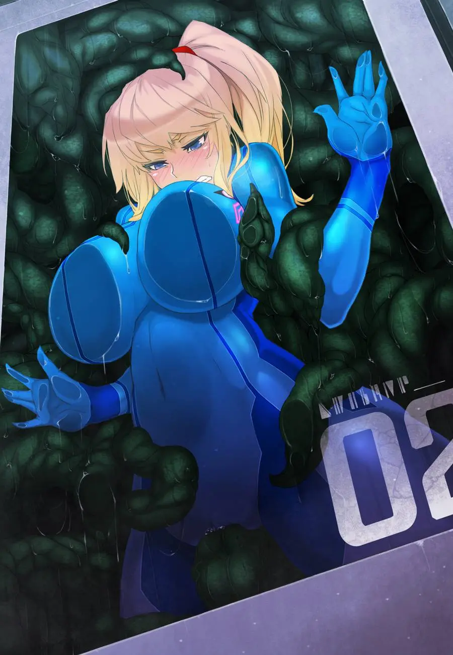 Samus Aran from Metroid in anime fan art, featuring her blonde ponytail, Zero Suit, and nude poses.