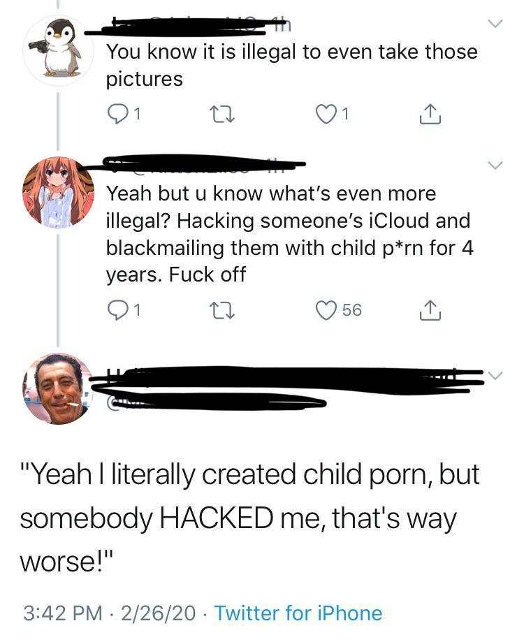Girl is being blackmailed with photos she took when she was 13/14, that