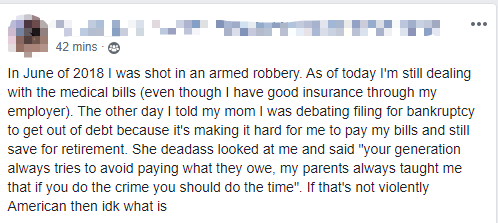 Got shot? Your generation always tries to avoid paying what they owe