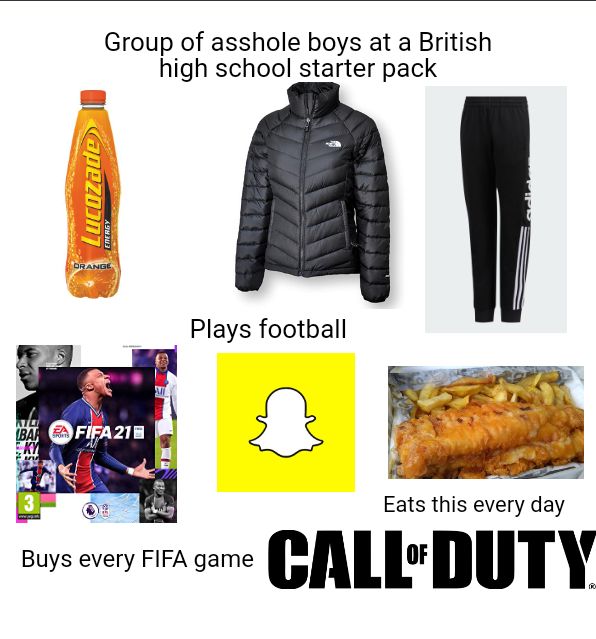 Group of asshole boys at a British high school starter pack
