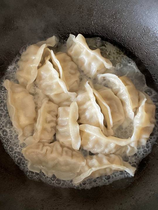 Gyoza Frying in the Pan