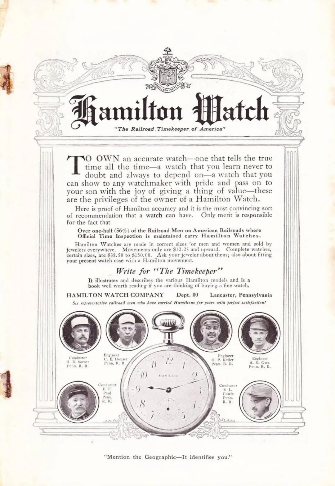 [Hamilton] ad from National Geographic (1914) - “The Railroad ...