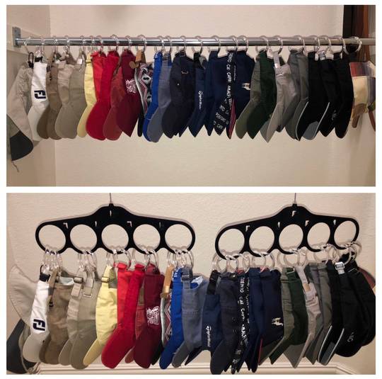 Hat organization using cheap shower curtain hooks!