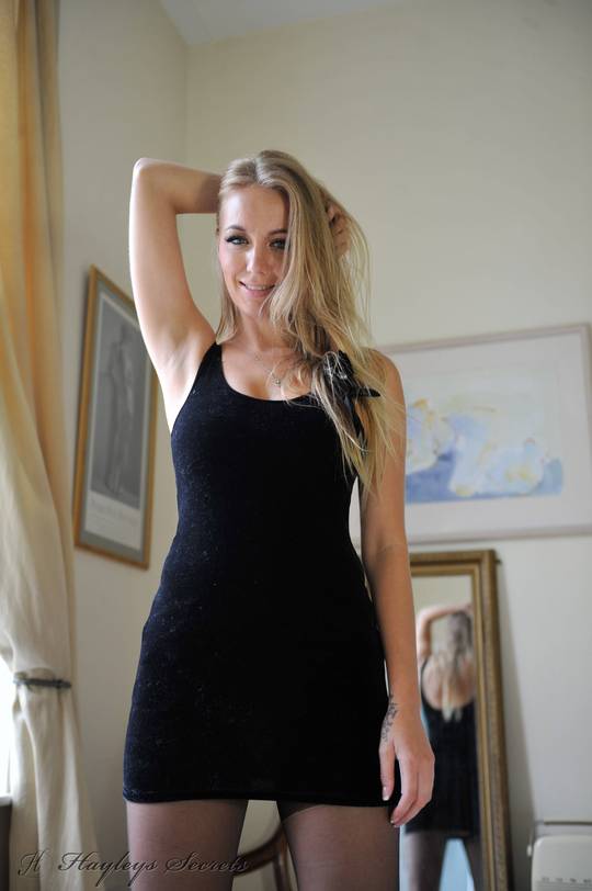Hayley Marie Coppin in a black dress