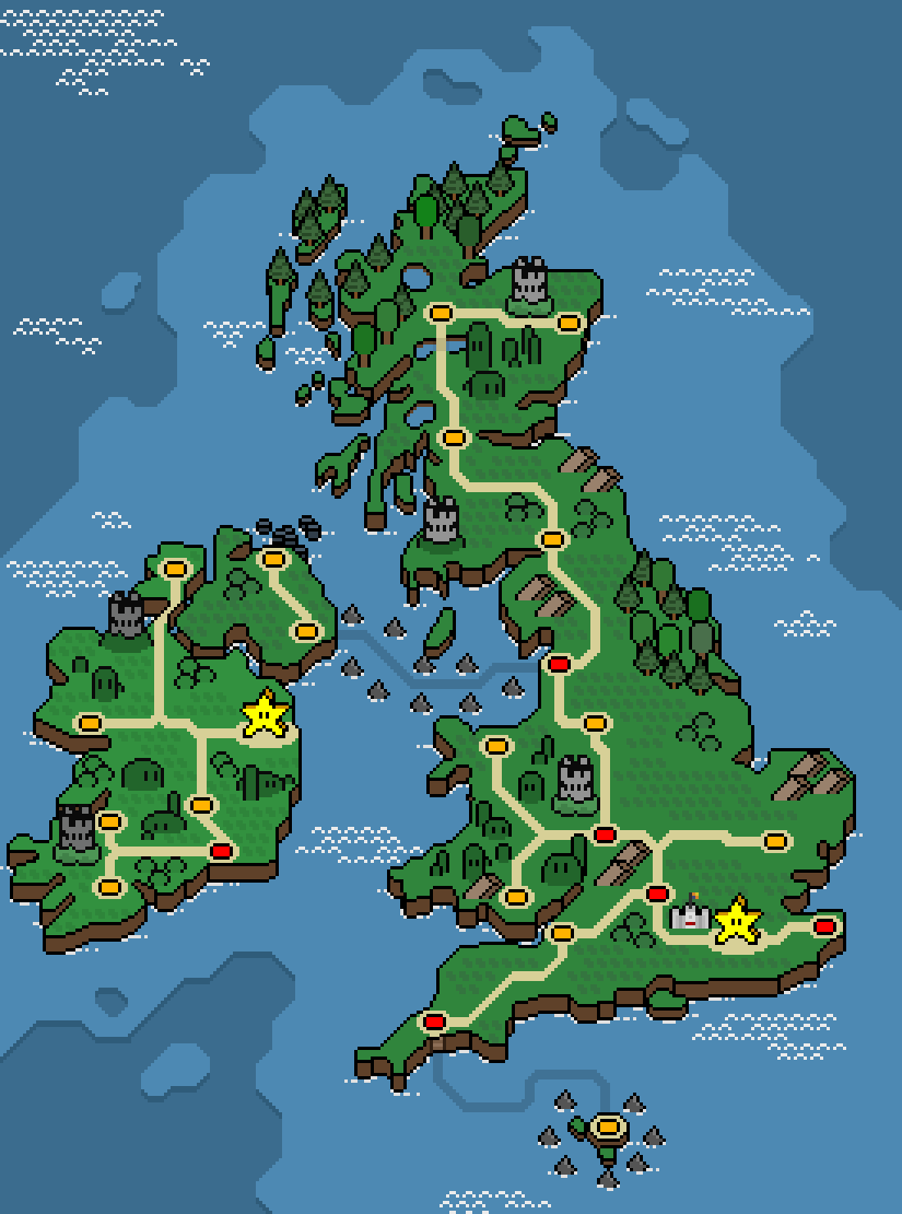 Here's my map of the British Isles in the style of Super Mario World ! Another one to check from my list !