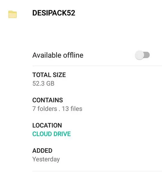 Desi bhabhi and Indian girl content in a 52GB cloud drive folder named DESIPACK52