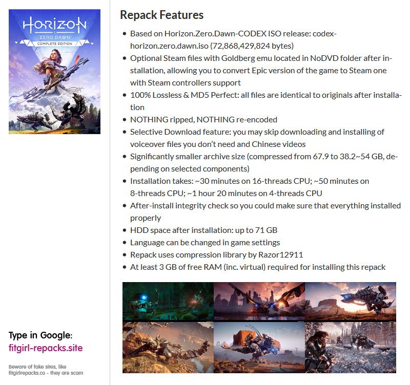 Horizon: Zero Dawn - Complete Edition (MULTi20) [FitGirl Repack, Selective Download] from 38.2 GB