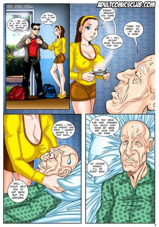 The Horny Stepfather pornhwa featuring a curvy brunette and a muscular bald man engaging in cock worship and sex.