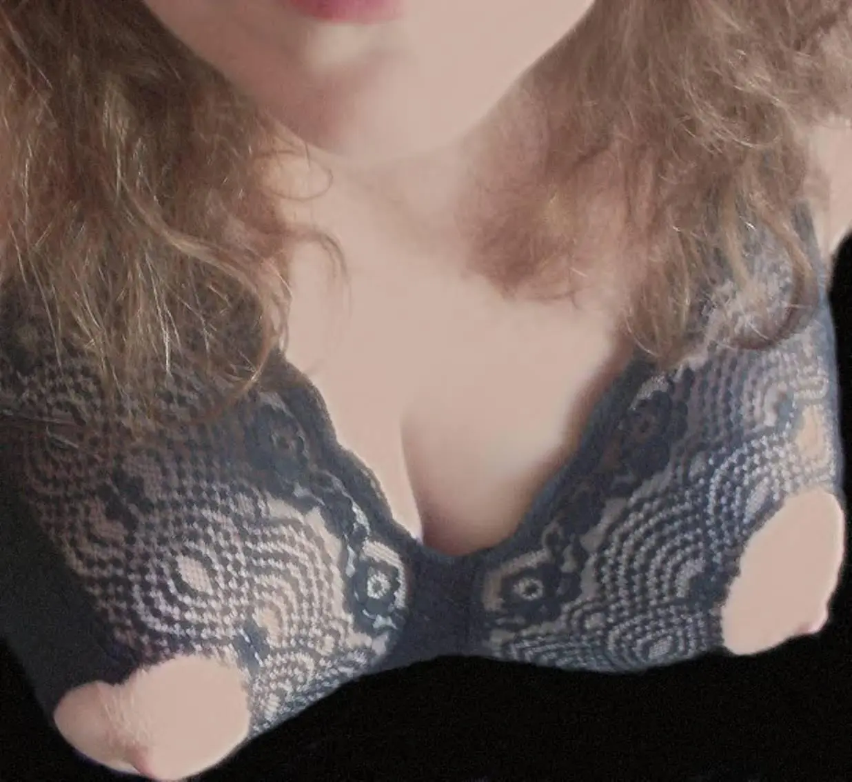 Busty brunette woman in open tip nursing bras showcasing big nipples and prominent areolas