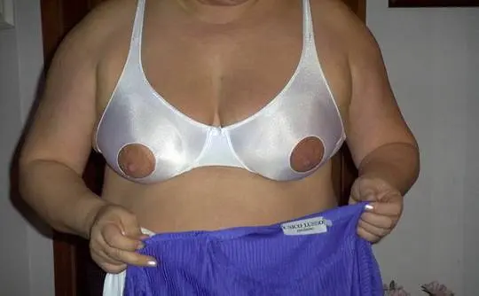 Busty brunette woman in open tip nursing bras showcasing big nipples and prominent areolas