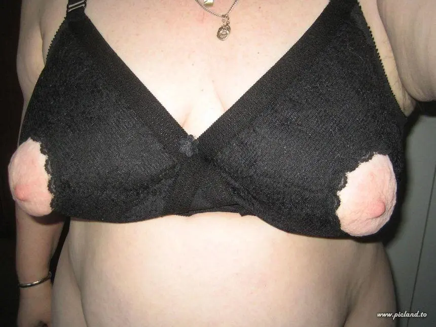 Busty brunette woman in open tip nursing bras showcasing big nipples and prominent areolas