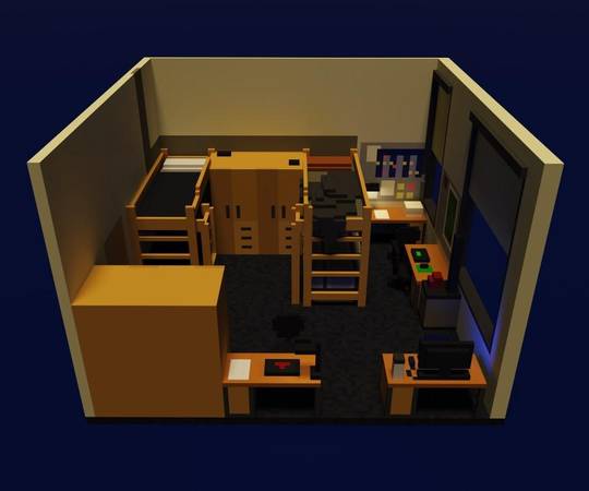 I built a dorm room in MagicaVoxel.