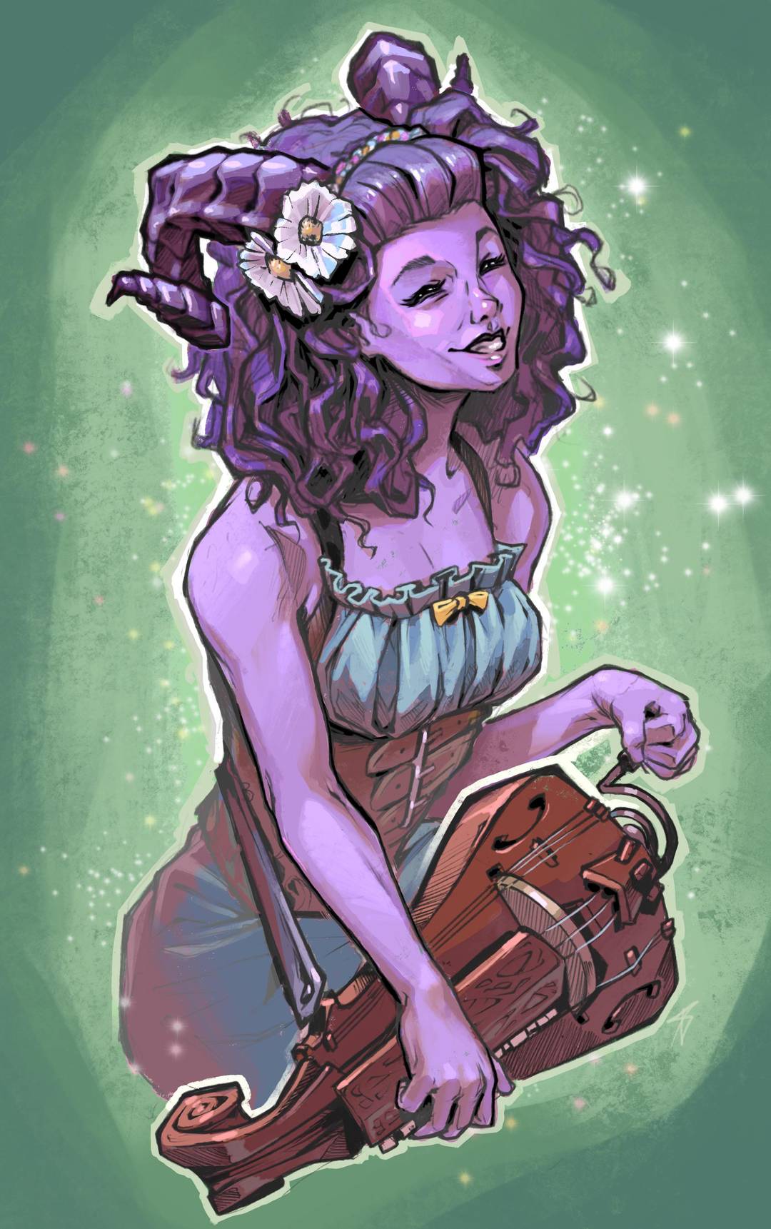 I drew my gf’s bard, Jenivere, the Lily of the Valley!