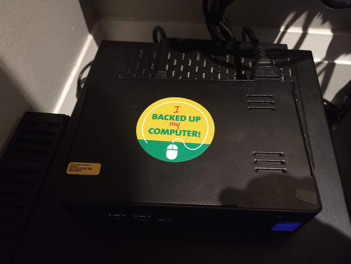 I finally added an offsite backup service to my setup. In honour of this occasion, my VM host earned a sticker.