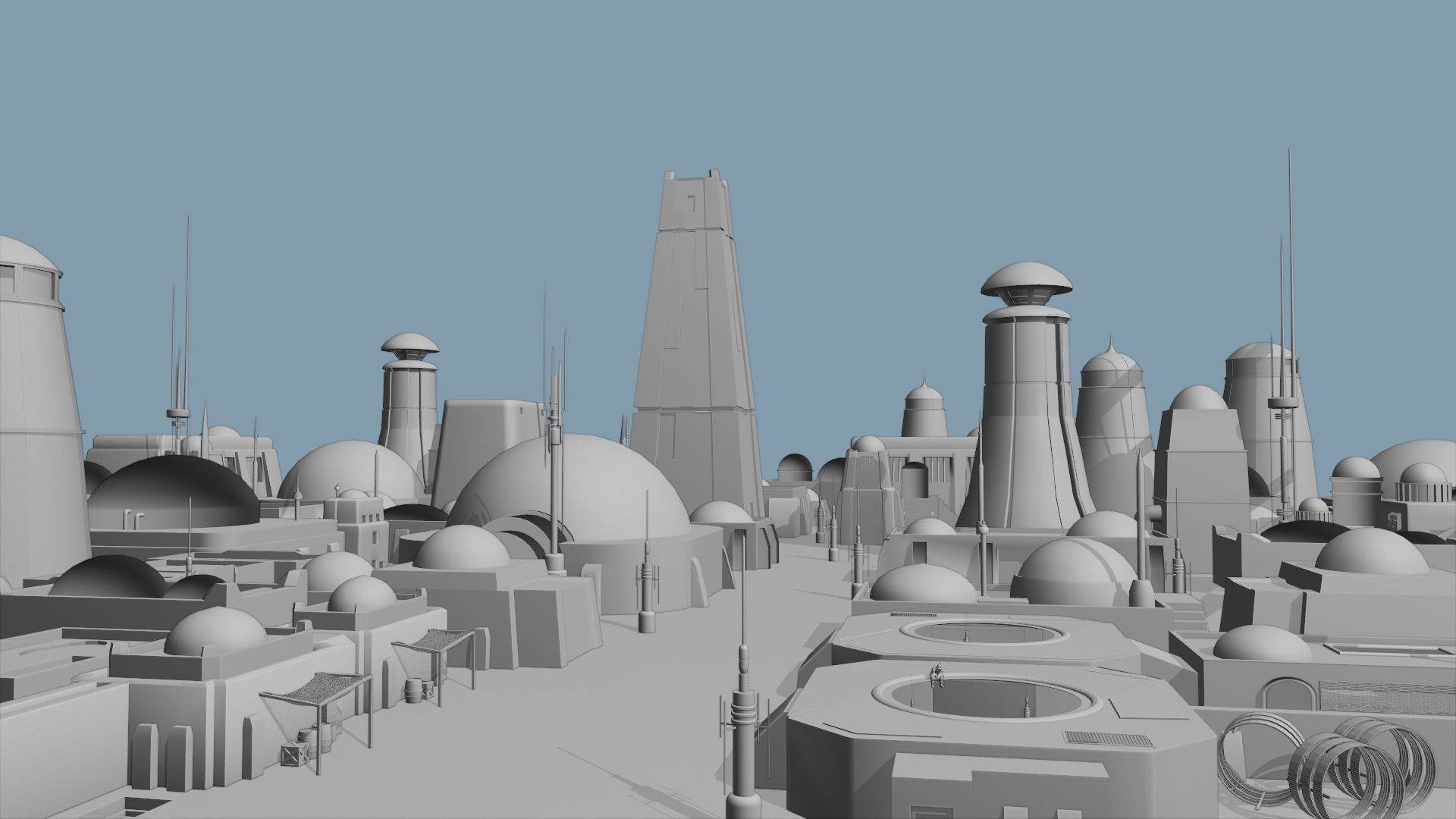 I finished all the models for my project! (Mos Eisley) I am so excited!