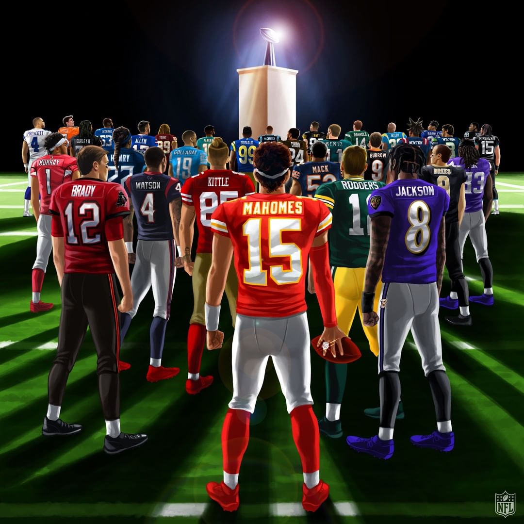 I found this on Chiefs subreddit. But I do like how McCaffrey is at the very front center to the trophy. Good vibes!