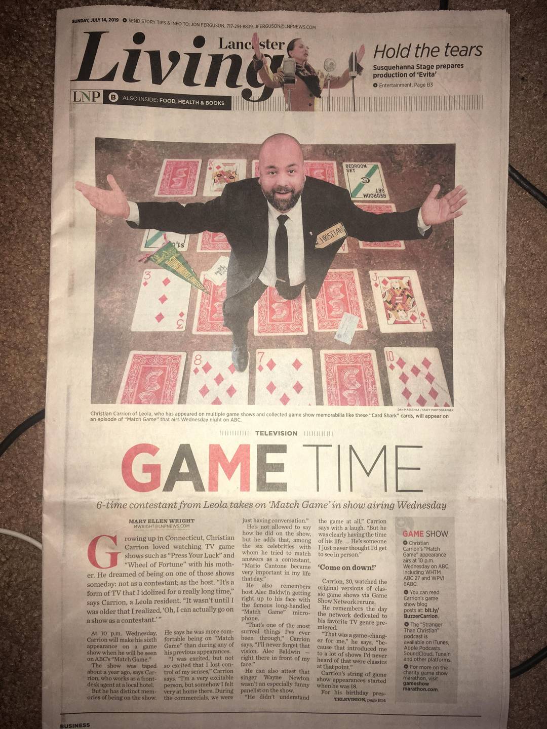I’m in the newspaper today! Match Game this Wednesday at 10pm on ABC 🙂🙃