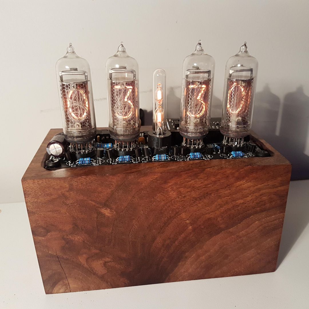 I Thought I'd Share My Nixie Tube Clock. Bought The Kit On Amazon, Made The Walnut Base Myself.