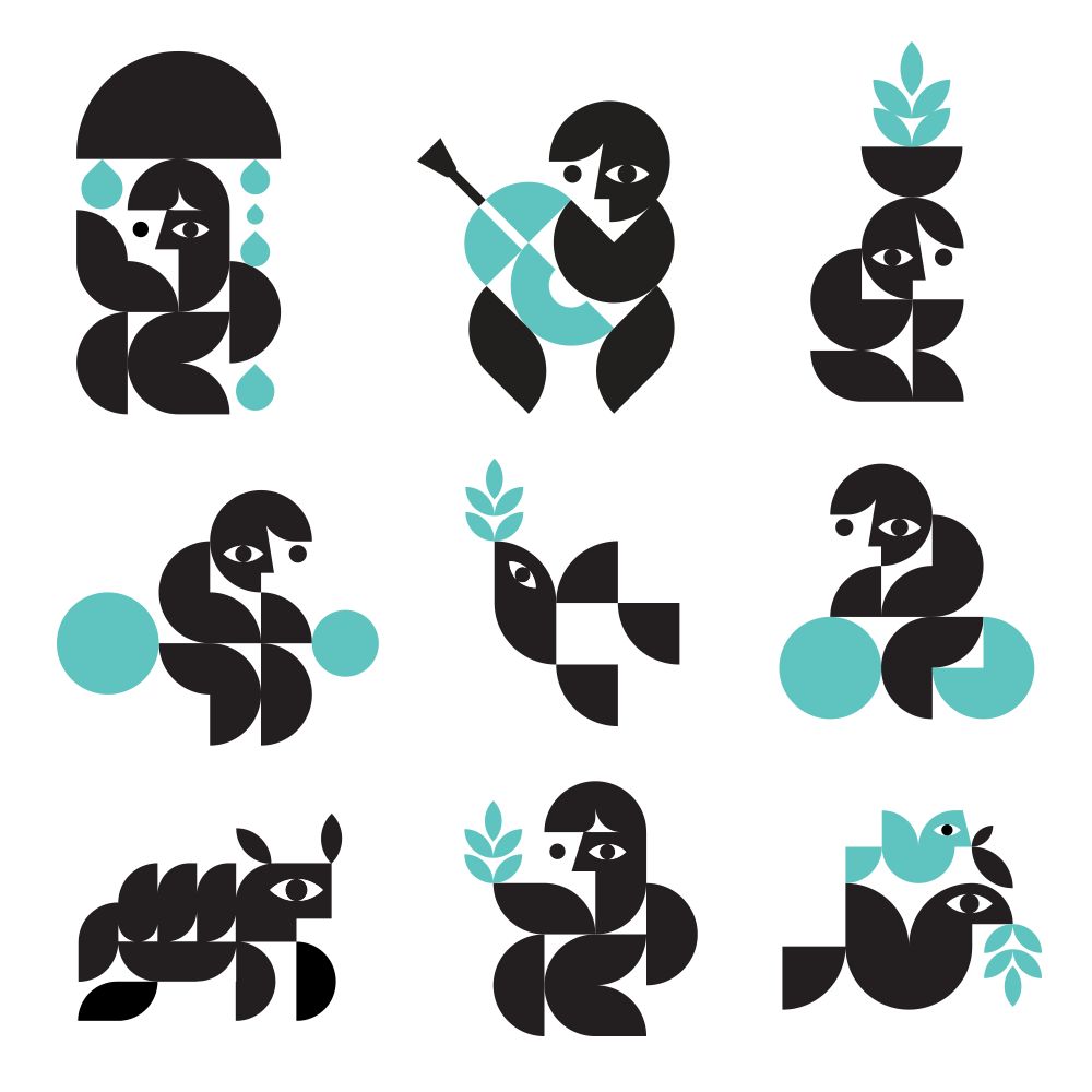 I tried making cubism inspired flat logo marks.